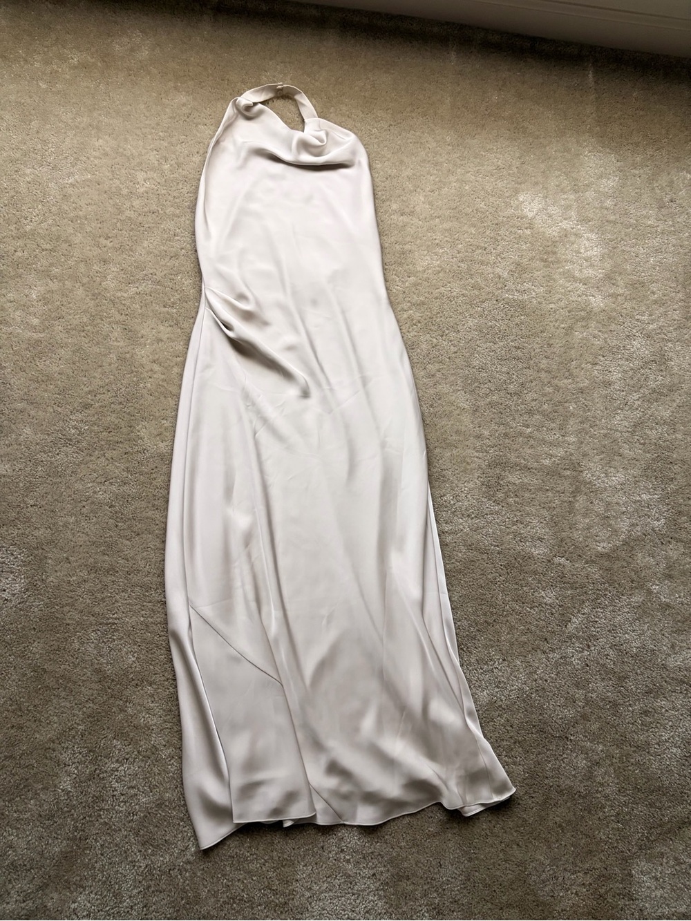 Aritzia Audience Satin Maxi Halter Dress Light Birch